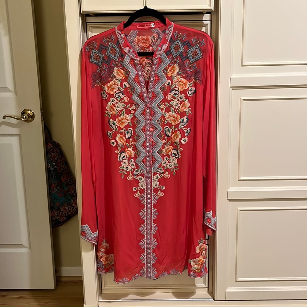 Johnny Was Lyndsey tunic long sleeve tunic coral size XL